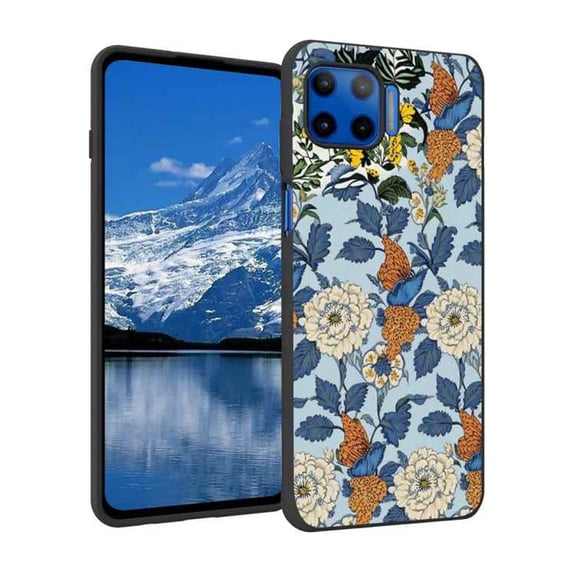 Blue-Floral-William-Morris-Style-Flowers-Butterflies-Botanical-Models-And-16 Phone Case, Degined for Moto G 5G Plus Case Men Women, Flexible Silicone Shockproof Case for Moto G 5G Plus