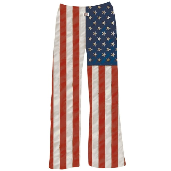 Collections Etc Antique Distressed American Flag Drawstring Lounge Pants
