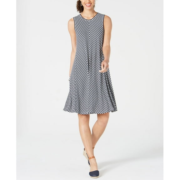Style & Co Striped Swing Dress Ink With Grey Stripe 2XL