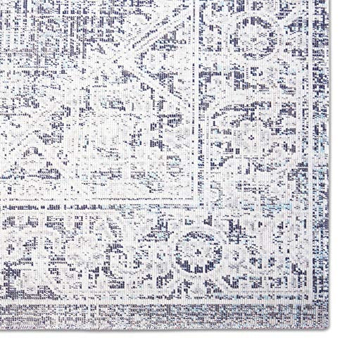 Nicole Miller New York Patio Sofia Magnolia Transitional Medallion Indoor/Outdoor Area Rug, Navy Blue/Ivory, 7'9"x10'2"