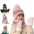 thumbnail image 3 of ZOELNIC Kids Winter Beanie Earflap Hat Scarf Gloves Set Toddler Knit Pom Printted Cap Neck Warmer Fleece Mittens for Girls Boys Pink, 3 of 6