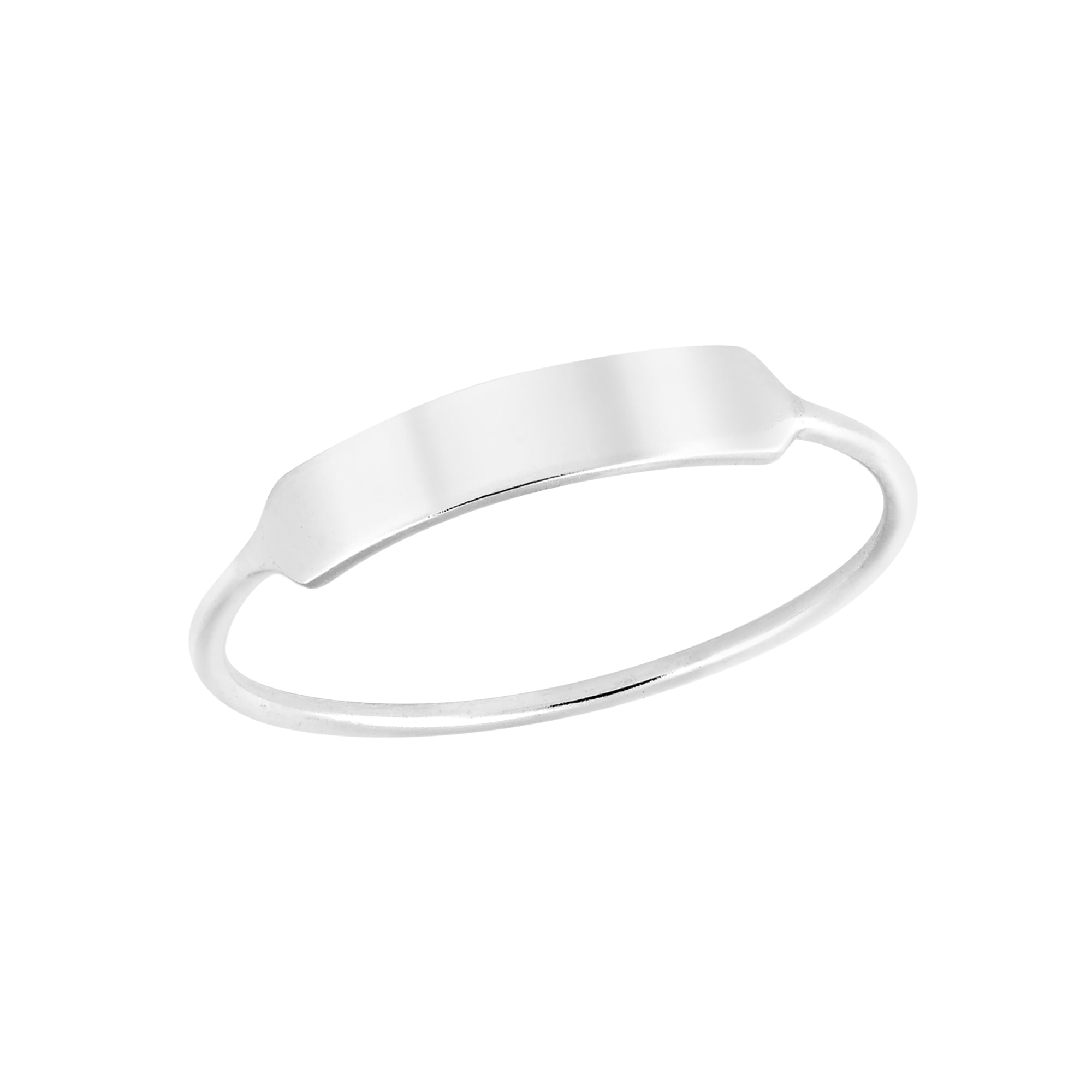 Sleek Shiny Simple Engravable Rectangle Bar Sterling Silver Ring-9