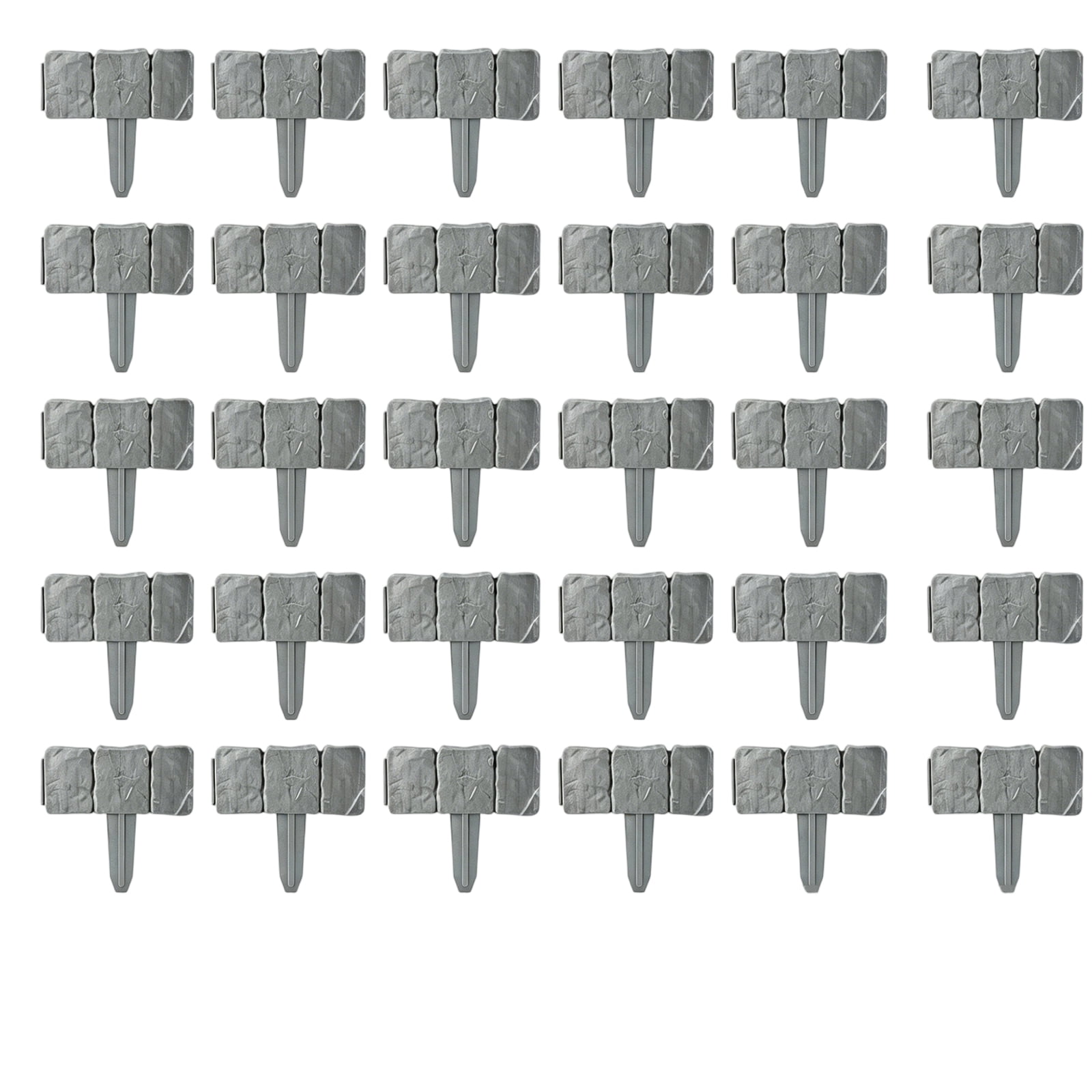 30PCS Imitation Stone Garden Fence, No Dig Plastic Lawn Edging Border, Stone Textured Landscape Divider for Yard Pathway Gray