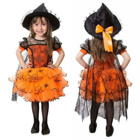 Baby Girl Toddler Kid Halloween Costume Spider Cloak Witch Fancy Dress Clothes