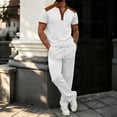thumbnail image 2 of HBGVBA Men's Holiday Casual Knit Short Sleeve Top Color Blocked Short Sleeve Drawstring Waist Long Pants Set, 2 of 5