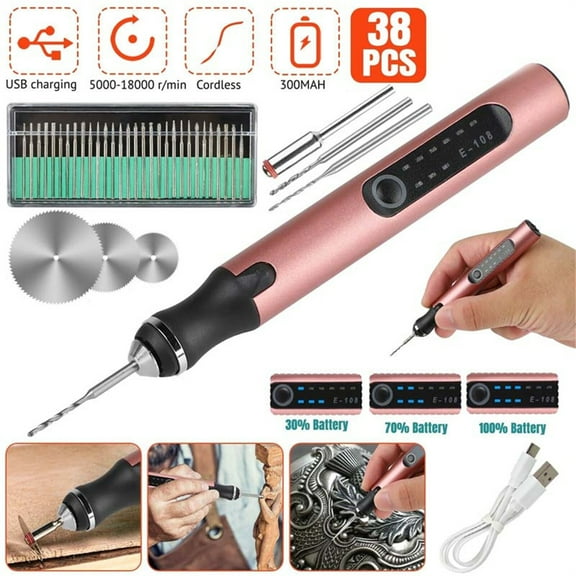 Electric Engraving Pen Kit with 30 Bits, Mini Portable Electric Engraver Tool for Jewelry Wood Metal Stone Plastic Glass Etching
