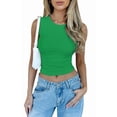 thumbnail image 1 of Womens Summer Tank Tops Sleeveless Crewneck Knit Slim Fitted Side Ruched Casual Basic Shirt Green M, 1 of 8
