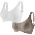 thumbnail image 1 of Women's Solid Four-Breasted Adjustable Wireless Bra, Floralshe Brasier, Seamless Full Coverage Ribbed Bralettes, 1 of 7