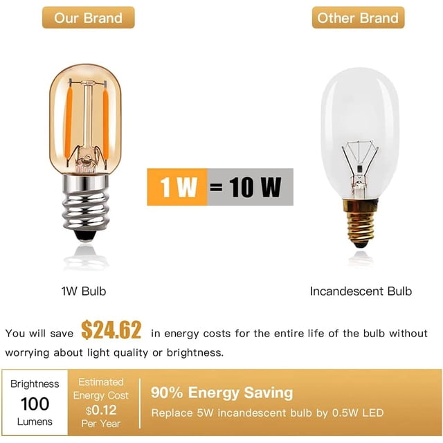 Bombilla de filamento LED e14 1w T22 Bombillas tubulares de vidrio ámbar Edison vintage 220V, Bombillas equivalentes a 10 vatios 2200K Blanco ultra cálido, 150 lúmenes no regulables, paquete de 5