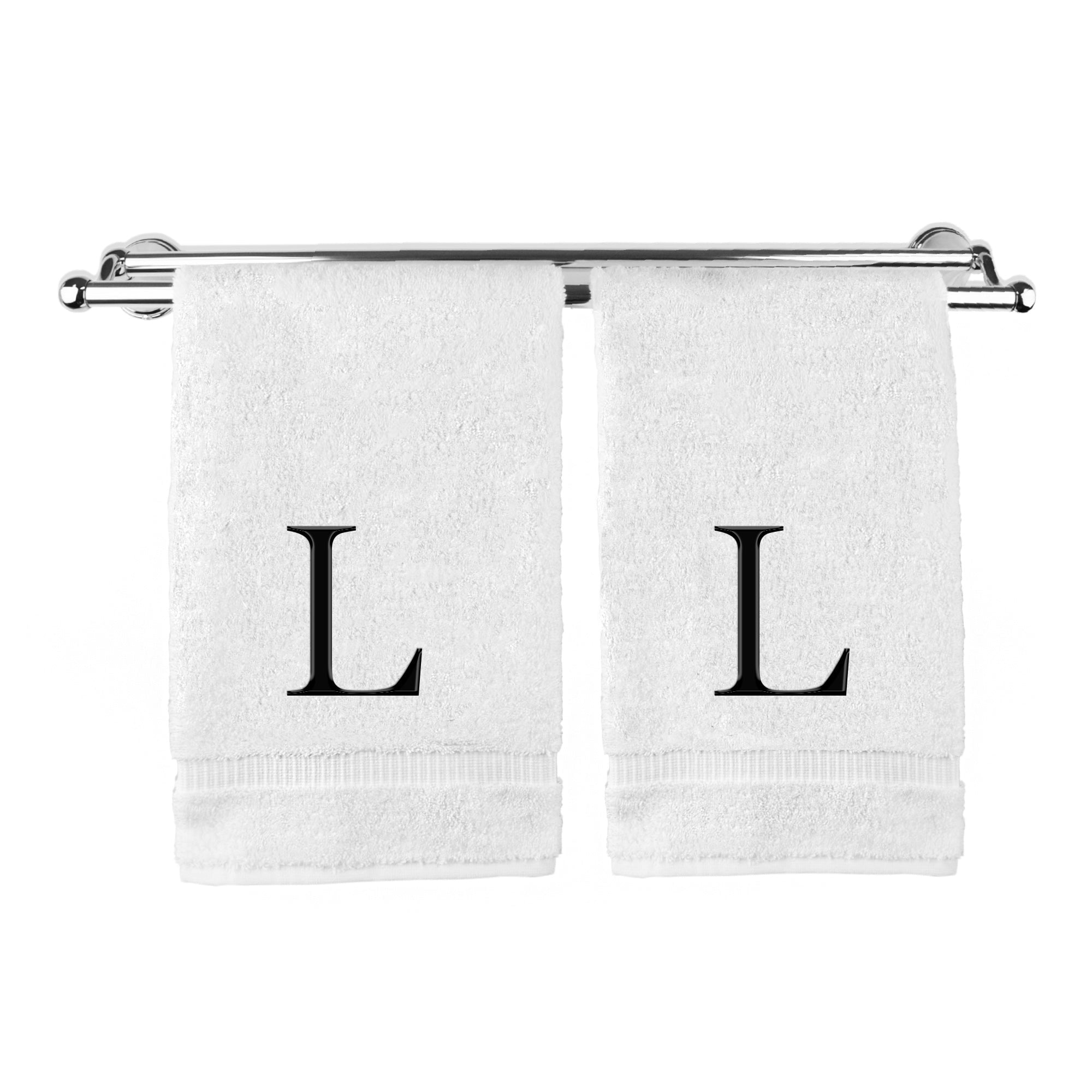 Monogrammed Hand Towel, Personalized Gift, Set of 2 Black Block Letter