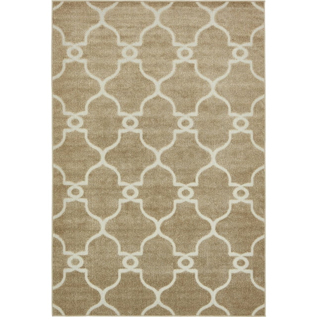 Unique Loom Collection Modern Trellis Transitional Indoor and Outdoor Flatweave Area Rug, 6' x 9', Light Brown/Beige
