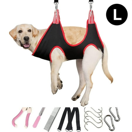 Oneisall Dog Grooming Hammock Harness for Pet Nail Trimming  Breathable Pet Grooming Sling Restraint Bag  Dog Grooming Hammock Helper - Black Red L