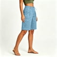thumbnail image 4 of Linen Cotton Outdoor Shorts For Women Summer Pocket Wide Leg Knee Length Solid Hiking Travel Outdoor Casual Walking Weekend Style Daily Outfit Ready Light Blue M, 4 of 7
