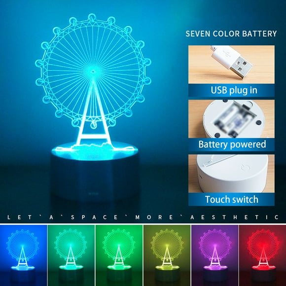 EGNMCR Veilleuse pour Enfants, Veilleuse 3D, 7 Changements de Couleur, Modèles à Piles (Piles Non Incluses) Ou USB, Décoration de Chambre, Cadeaux pour Enfants et Filles, Cadeau