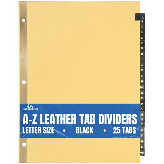 1InTheOffice Alphabet Dividers for 3 Ring Binder, A-Z Leather Dividers, 25-Tab, Black