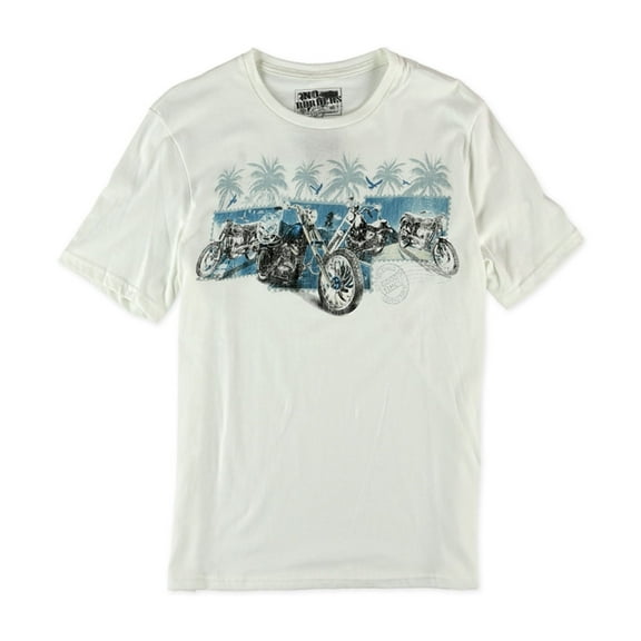 No Borders Mens Motorcycle Band Graphic T-Shirt, White, Small