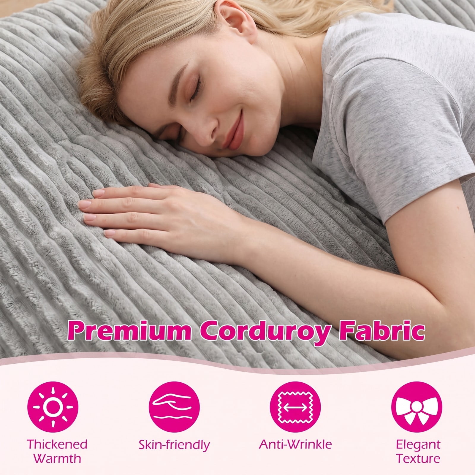 Furnibear Convertible Bean Bag Floor Sofa, Corduroy Machine-Washable Cover Shredded Foam Lounger Bean Bag Bed for Living Room Gaming Reading Dorm Naps, Gray