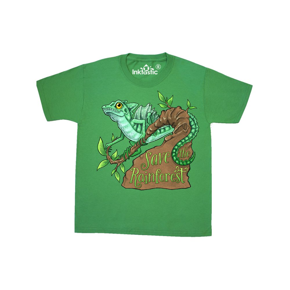Inktastic Save the Rainforest with Basilisk Lizard on a Tree Teen Short Sleeve T-Shirt Unisex