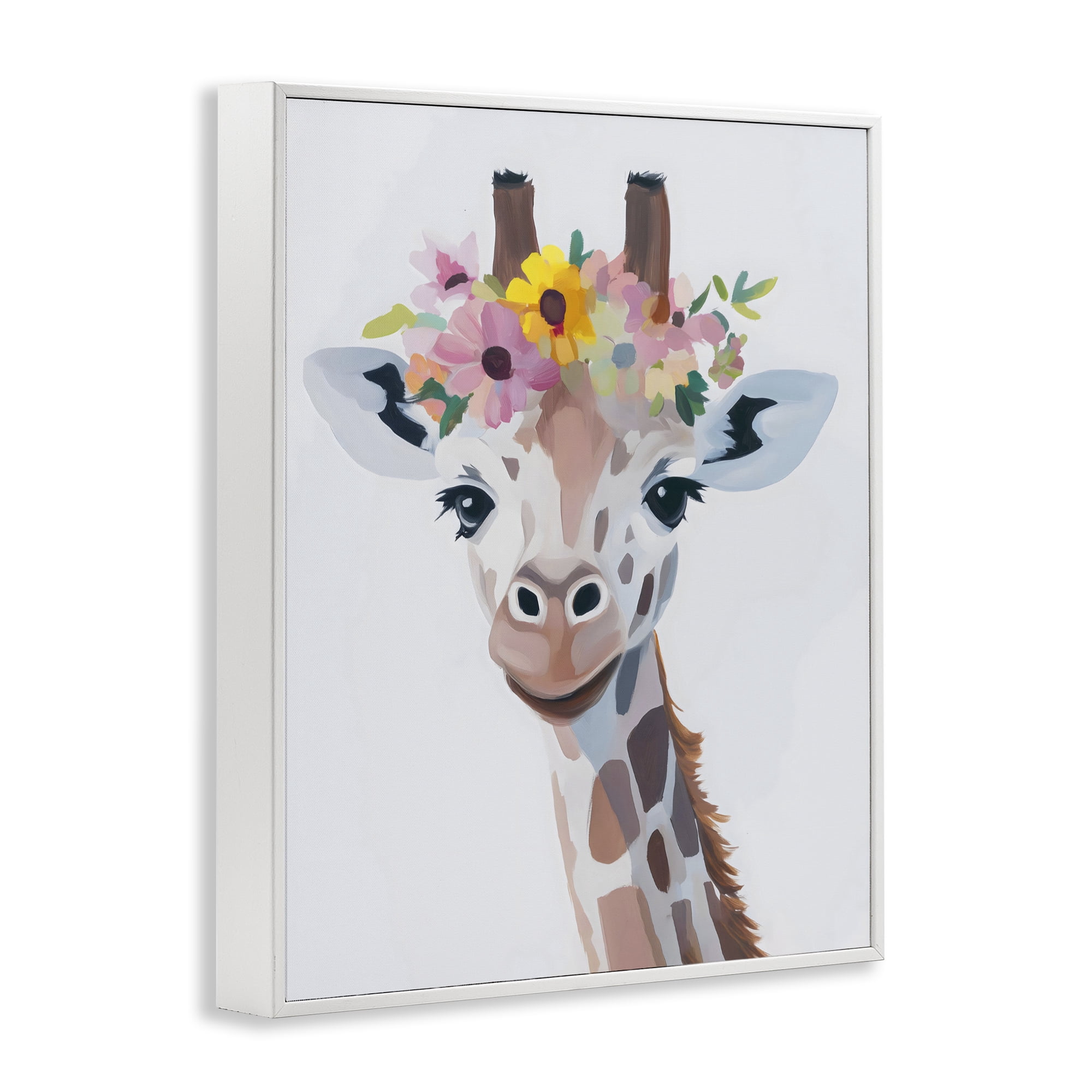 Stupell Industries Flower Crown Giraffe White Framed Giclee Art, design by The Prints Vibe
