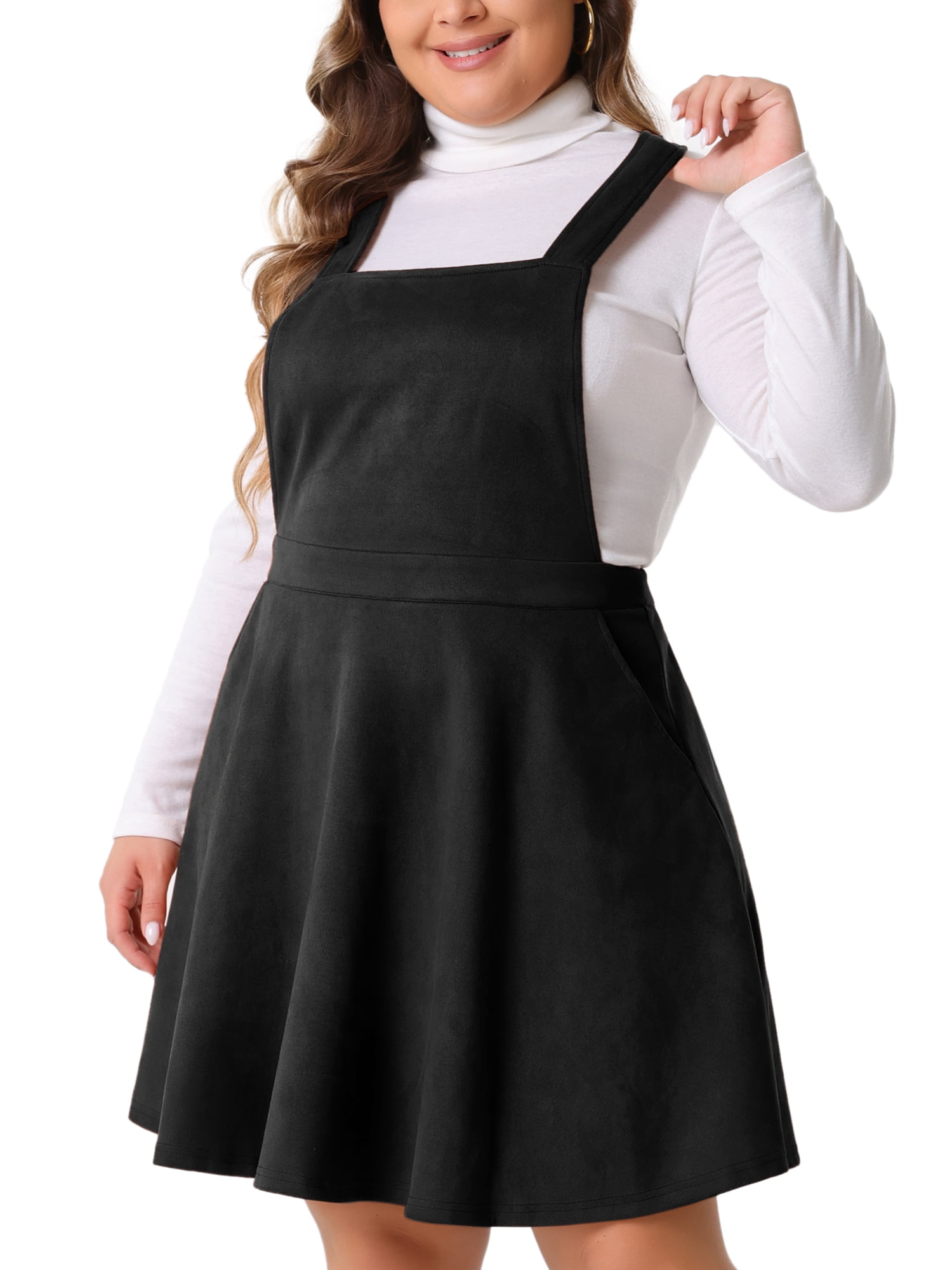 DARING DIVA Women's Plus Pinafore Dress Faux Suede Vintage A Line Jumper 3X Black