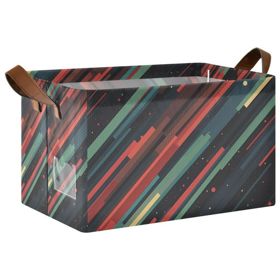 Yayeee Foldable Storage Basket for Shelves with Handles Waterproof Cloth Bins, Red Abstract Lines