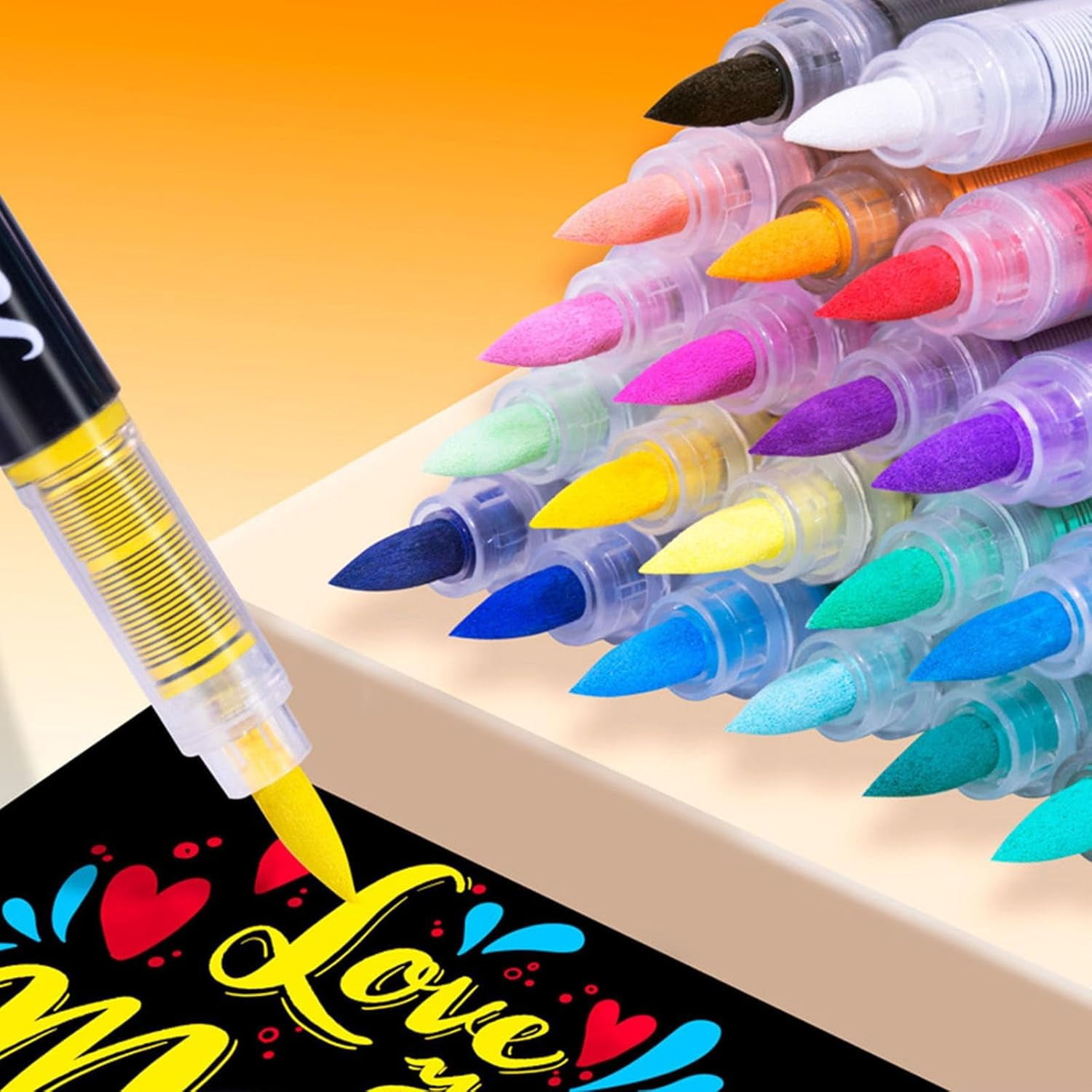 Glitter Effect Brush Marker, Dual Tip Sparkly Paint Pens, No Bleed Adult Coloring Book Markers for Scrapbooking and DIY Crafts