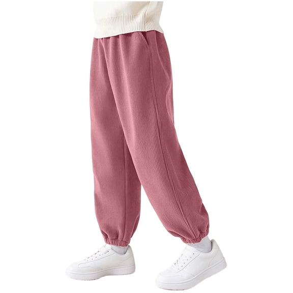 Plebaso Kids Casual Sweatpants Elastic Bottom High Waist Jogger Pants Corduroy Baggy Pants for Boys Girls