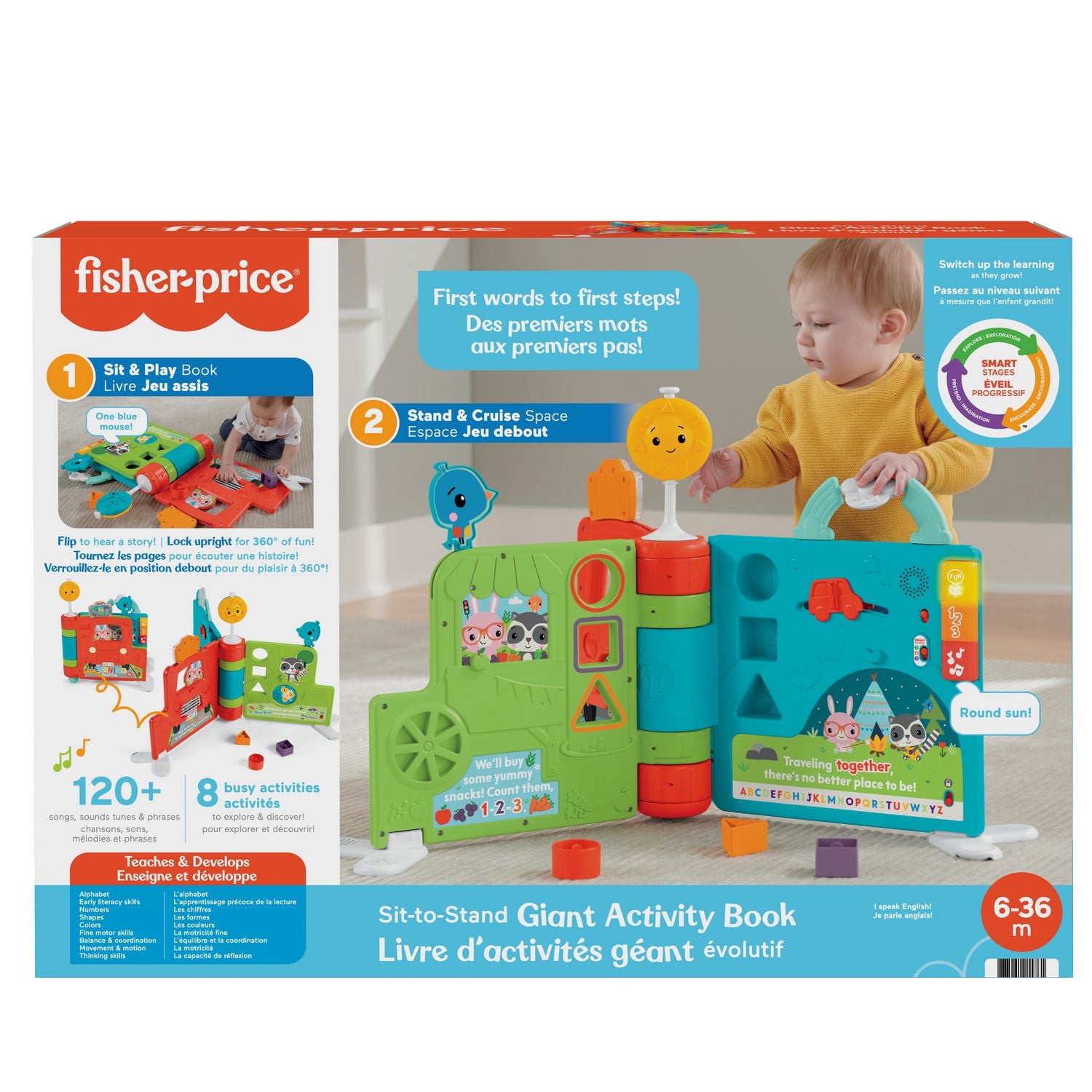 Fisher-Price Sit-to-Stand Giant Activity Book electronic learning toy and activity center - English Edition