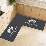 Kitchen Countertop L-Shaped Diatomaceous Floor Mat - Absorbent Oil-Resistant Knife and Fork Print Rug for Sink Area Kitchen Decor