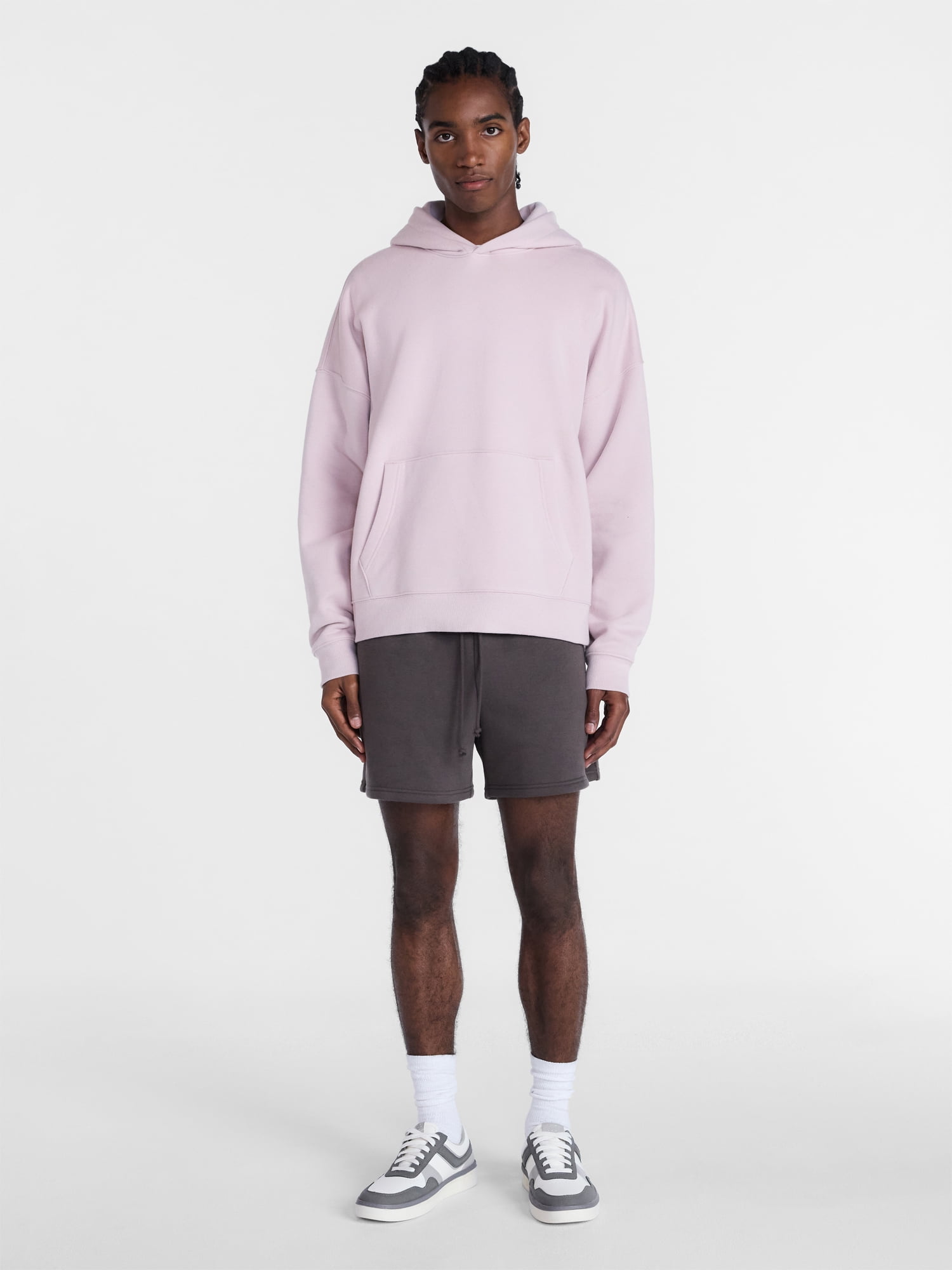 No Boundaries Boxy Fit Oversized Fleece Hoodie with Long Sleeves, Men's XS-4XLT