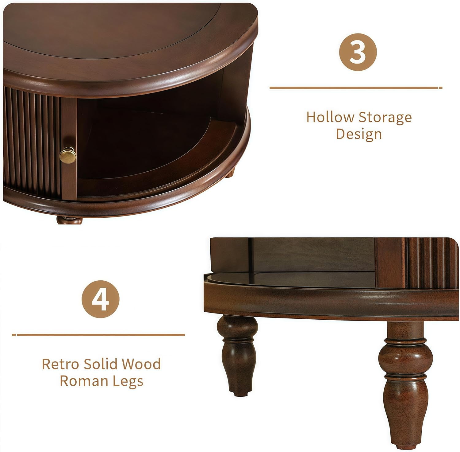 LKTART Nesting Coffee Table for Living Room,Round Tempered Glass Solid Wood Nest Coffee Tables with Storage,Retro Small Accent Center Table