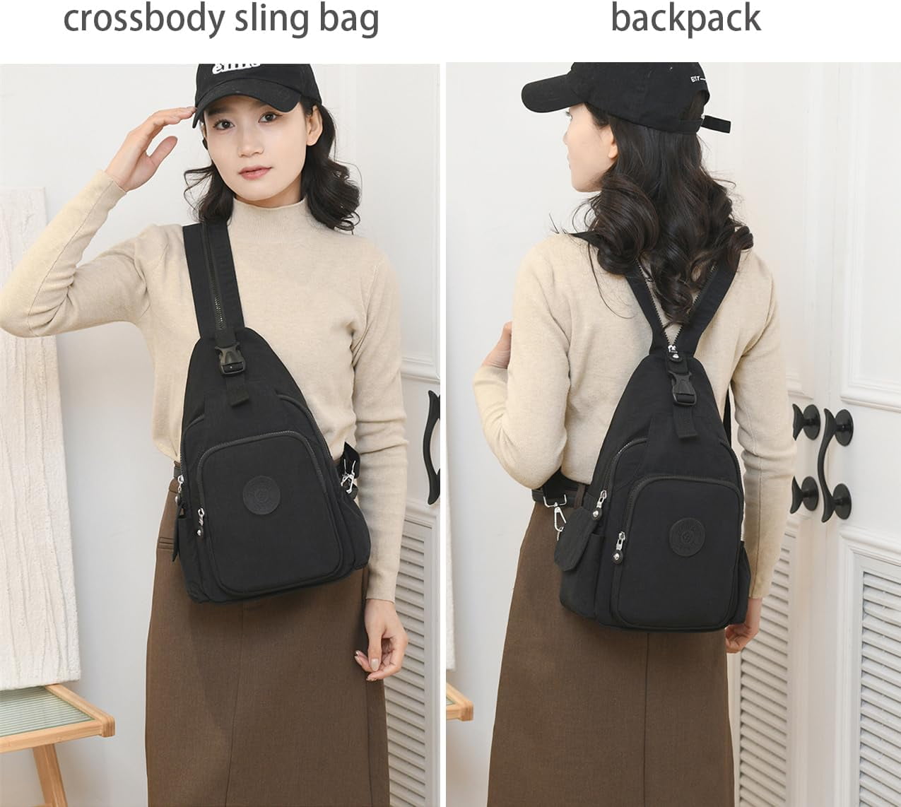 Mini Backpack for Women Purse Convertible Shoulder Bag Anti-theft Travel Bag Small Casual Daypack Sling Bag(Black)
