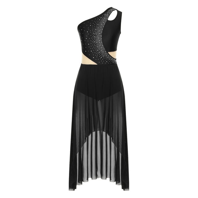 Sxiwei Robe de Danse Lyrique Longue pour Femmes, Robes Lyriques, Robe de Danse Moderne Contemporaine, Tenue de Danse, Noir, TG