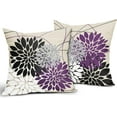 thumbnail image 2 of Black Purple Pillow Covers 18x18 Dahlia Flower White Gray Elegant Colored Throw Pillows Farmhouse Outdoor Decor for Home Living Room Sofa Bed Modern Floral Linen Square Cushion Case, Set of 2, 2 of 6