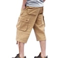 thumbnail image 2 of SWSMCLT Men's Cargo Capris Soft Cotton Loose Casual Spandex Mid Rise Button Fly Pocket Gaucho Cropped Pants Khaki 36, 2 of 4