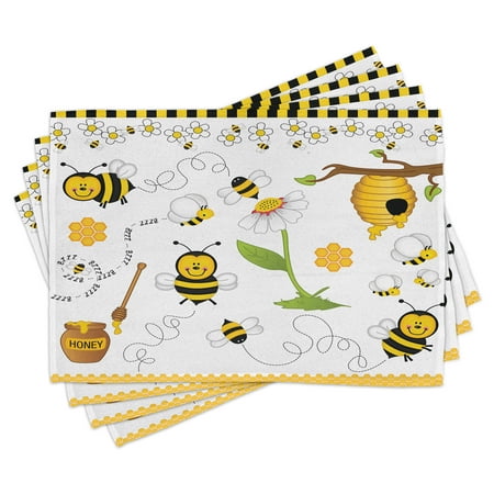 

Ambesonne Flower Place Mats Set of 8 Bees Daisies Chamomile Placemat 8 pcs Yellow White and Black