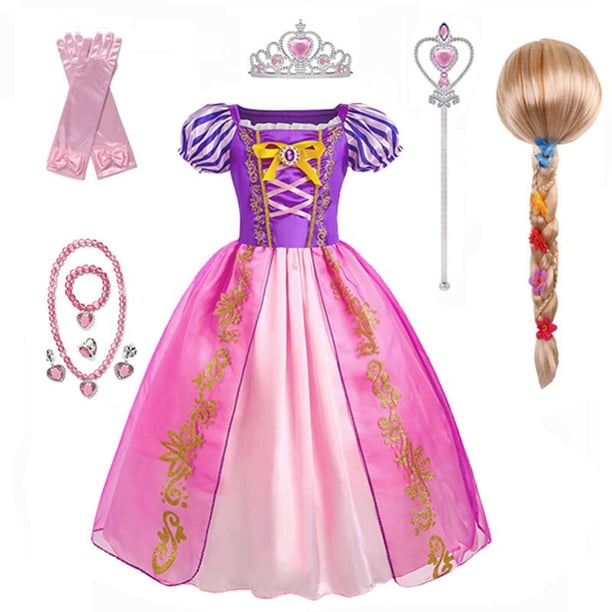 Vestido de princesa Rapunzel para niñas de Disney, cumpleaños, carnaval, fiesta de Halloween, ropa elegante para niñas, disfraz de Cosplay enredado, Set5-6T 130 Gao Jinjia LED