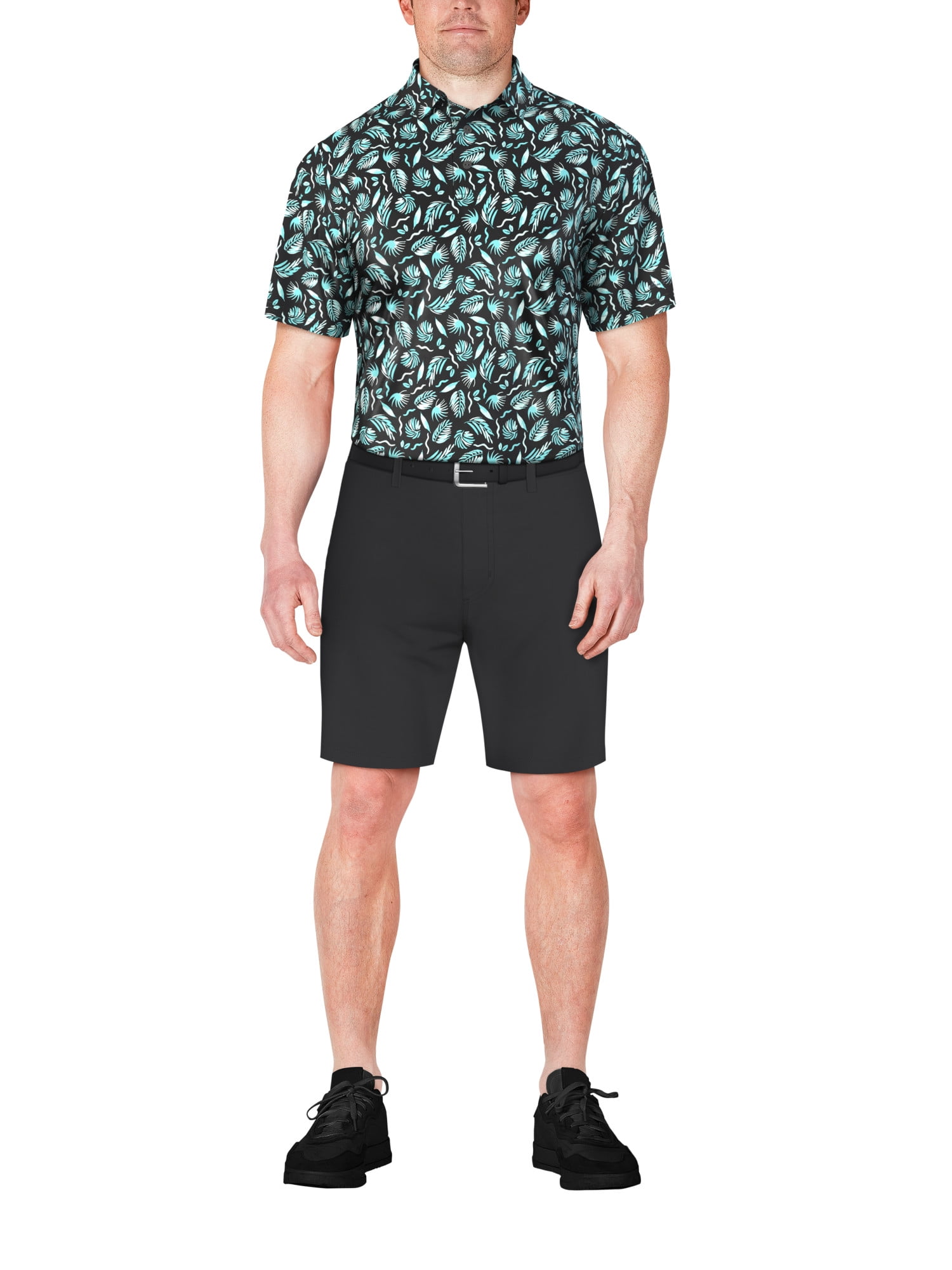 Ben Hogan Men's and Big Men’s Painted Foliage Print Short Sleeve Golf Polo Shirt, up to Size 5XL