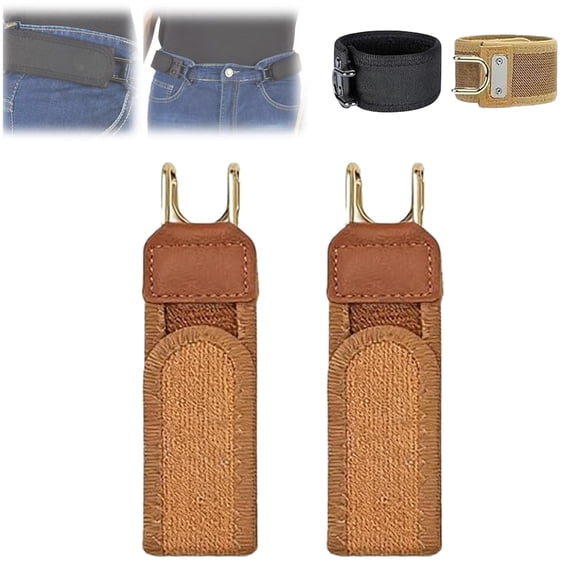 Men Buckleless Belt Hook, Metal Hook Elastic Belt, Buckle-Less Invisible Waist Belts for Work & Edc Gift for Father and Husband Brown