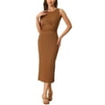 thumbnail image 2 of Unique Bargains Robe Midi Moulante Décontractée Sans Manches à Taille Croisée pour Femme Brun TP, 2 of 5