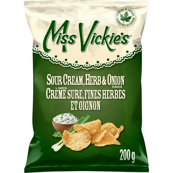 Miss Vickie's Sour Cream, Herb & Onion Flavour Kettle Cooked Potato Chips, 300g