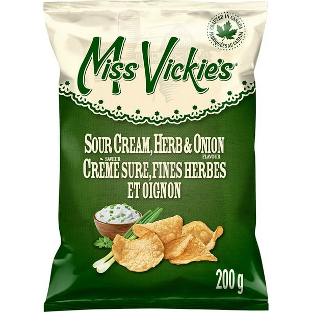 Miss Vickie's Sour Cream, Herb & Onion Flavour Kettle Cooked Potato Chips, 200g