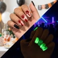 thumbnail image 4 of 16Pcs Halloween Press on Nails Medium Almond Fake Nails with Glow In Dark Design, Skull Ghost Web Nail Tips for Women Halloween Party, 4 of 5