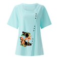thumbnail image 4 of Felwors Chemise à Manches Raglan Imprimée pour Femmes, Col Rond, Fente, Manches Courtes, Ample, avec Boutons, 4 of 5