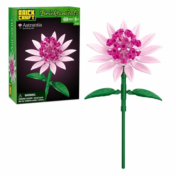Brickcraft Astrantia Building Kit: 69-Piece Set with Adjustable Flower, Great Adult Gift
