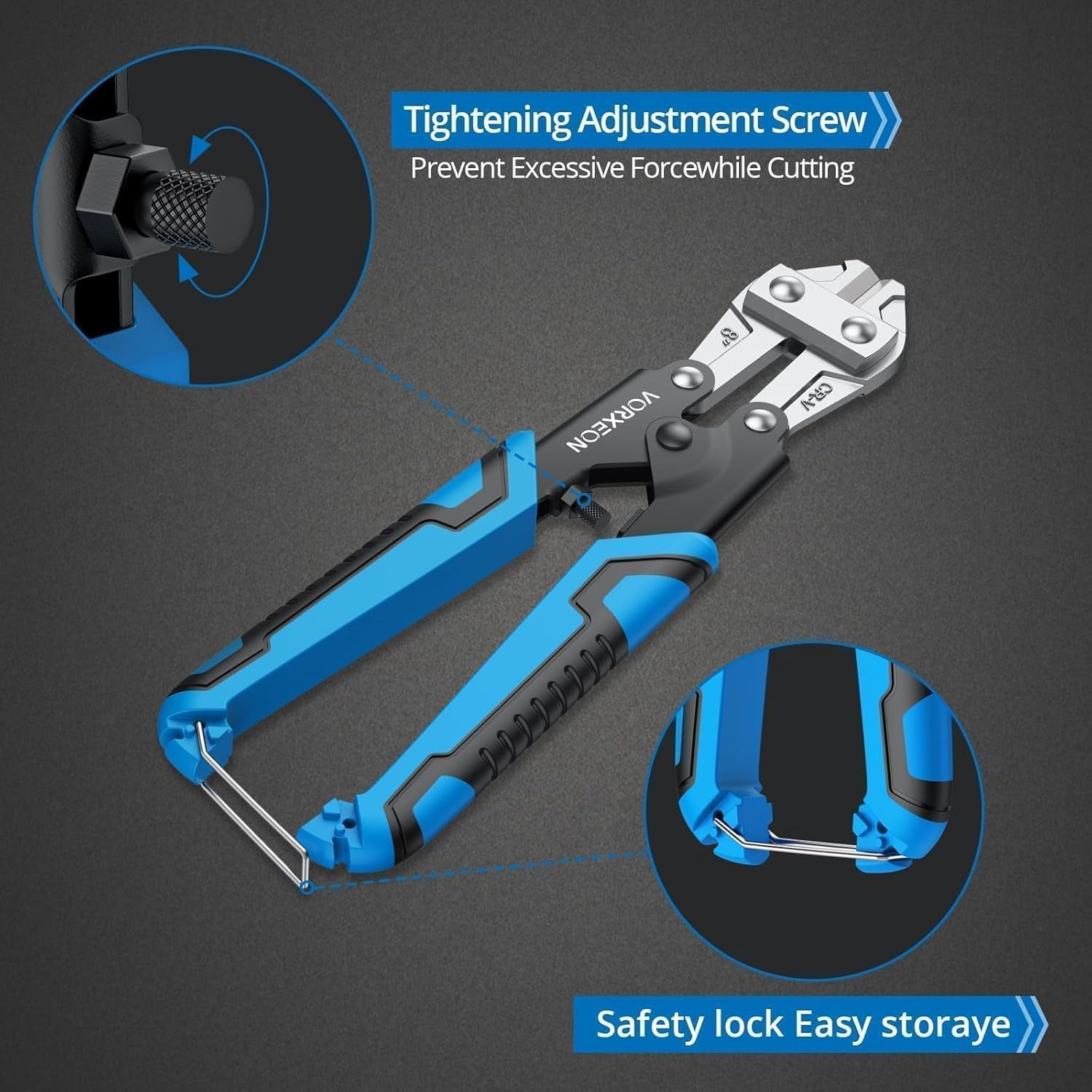 8 Inch Bolt Cutter Chrome Vanadium Small Wire Cutters Heavy Duty, Non-Slip Handle, Dual Lever Design for Enhanced Leverage, Cuts Steel, Iron, Copper Wires