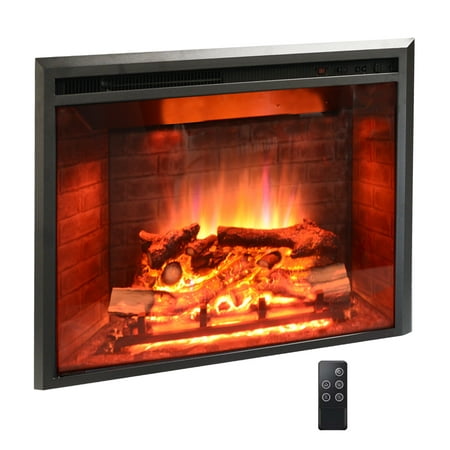 

30 inch Western Electric Fireplace Insert Heater Recessed Mounted with Fire Crackling Sound Remote Control 750/1500W Black