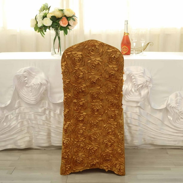 Efavormart 5 PCS Gold Satin Rosette Spandex Stretch Banquet Chair Cover ...