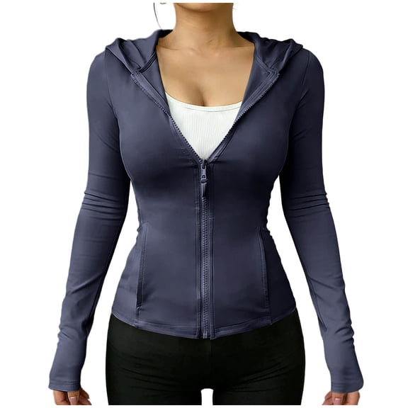Avrnliq Womens Full Zip UPF Sun Protection Jacket Navy, Lightweight UV Hooded Shirt with Thumb Holes, Ponytail Friendly Quick Dry Outdoor Active Wear,Size L