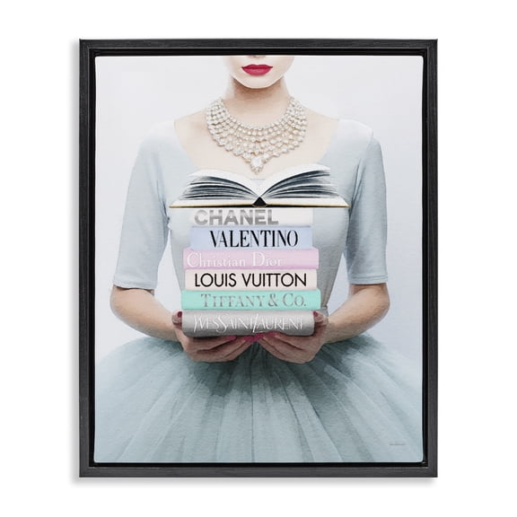 Stupell Industries Art Deco Woman with Glam Books Black Floating Frame Canvas Art, 17 x 21, by Amanda Greenwood